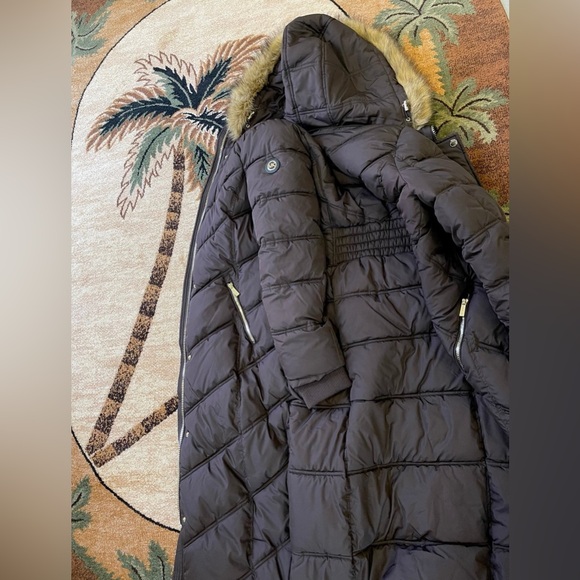Michael Kors Chocolate Maxi Long Fur Puffer Coat Full Length S M L XL NWT $400 - Picture 2 of 16
